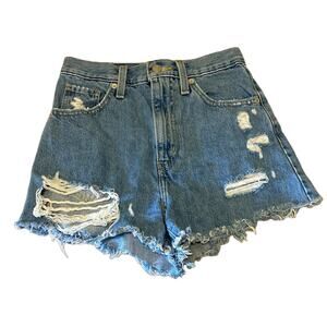 Levis Shorts 2 Women Blue 100% Cotton High Rise Mom Shorts Distressed Festival